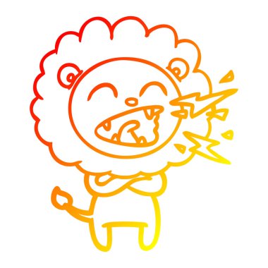 sıcak degrade çizgi çizim karikatür kükreyen aslan