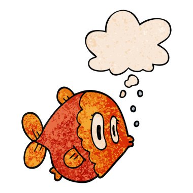 grunge doku desen tarzı karikatür balık ve düşünce balonu