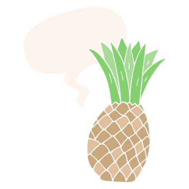 retro tarzında karikatür ananas ve konuşma balonu