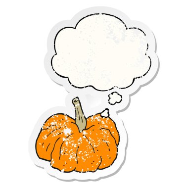 karikatür kabak ve sıkıntılı yıpranmış etiket olarak kabarcık düşünce