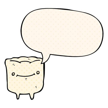 çizgi roman tarzında karikatür mutlu diş ve konuşma balonu