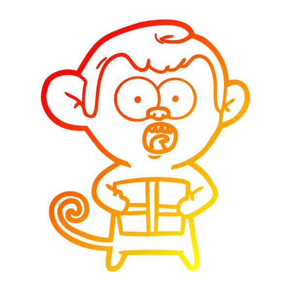 Linha gradiente quente desenho dos desenhos animados macaco chocado — Vetor de Stock
