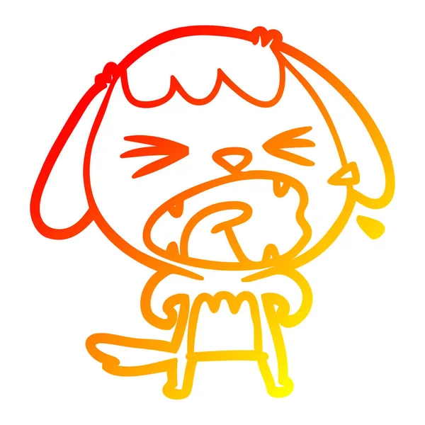 Línea de gradiente caliente dibujo lindo perro de dibujos animados — Vector de stock