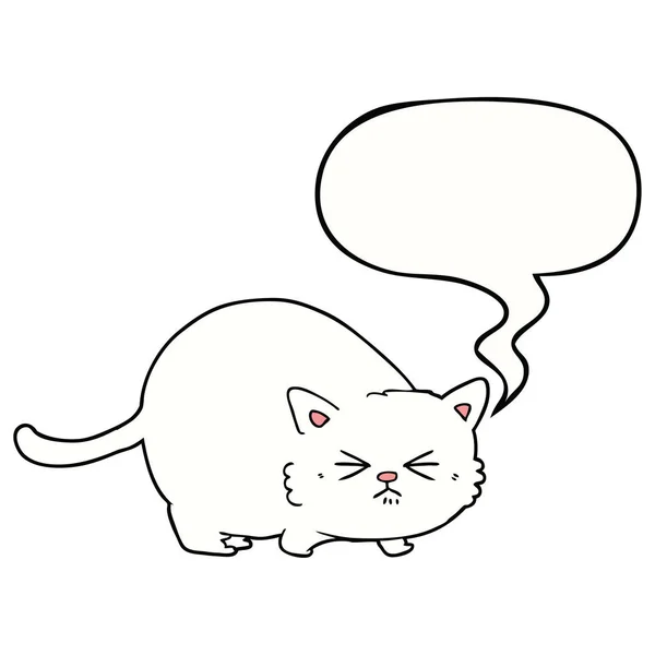 Κινούμενα σχέδια θυμωμένη γάτα και ομιλία φούσκα — Διανυσματικό Αρχείο