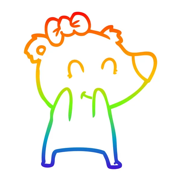 Arco iris gradiente línea dibujo hembra oso dibujos animados — Vector de stock