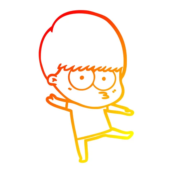 Warme Gradienten Linie Zeichnung nervös Cartoon Junge tanzen — Stockvektor