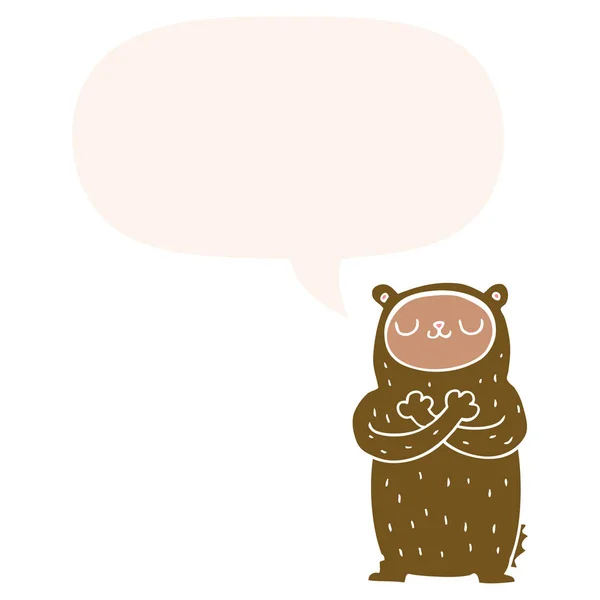 Cartoon bear and speech bubble in retro style — Stock Vector