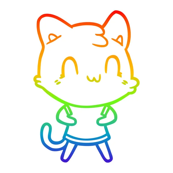 Arco iris gradiente línea dibujo dibujos animados feliz gato — Vector de stock