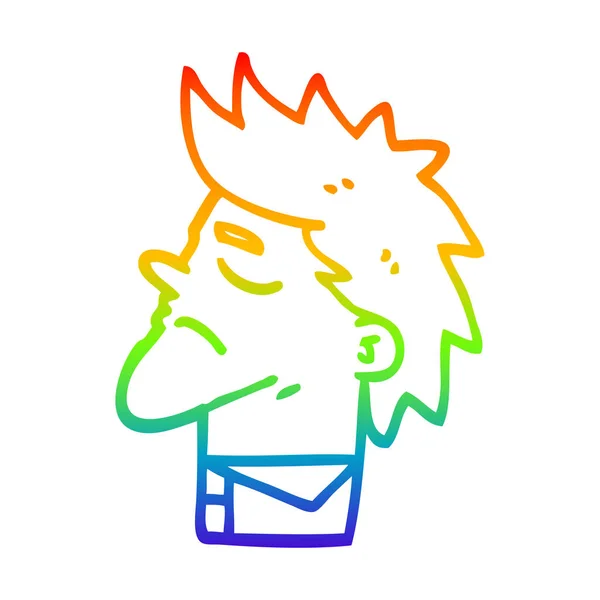 Rainbow gradient ligne dessin dessin animé homme arrogant — Image vectorielle