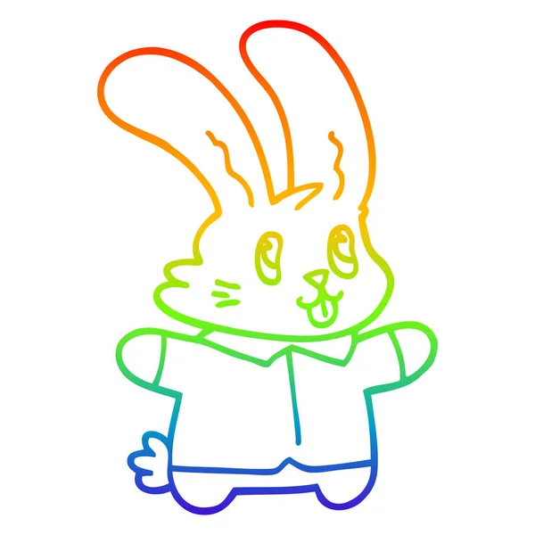 Rainbow gradient ligne dessin dessin animé lapin heureux — Image vectorielle