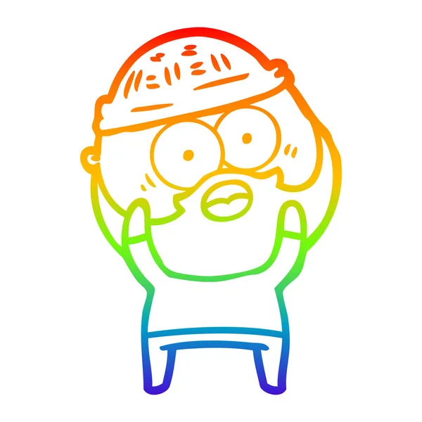 Rainbow gradient ligne dessin dessin animé barbu homme — Image vectorielle