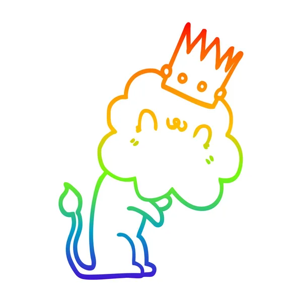 王冠と漫画のライオンを描く虹のグラデーションライン — ストックベクタ