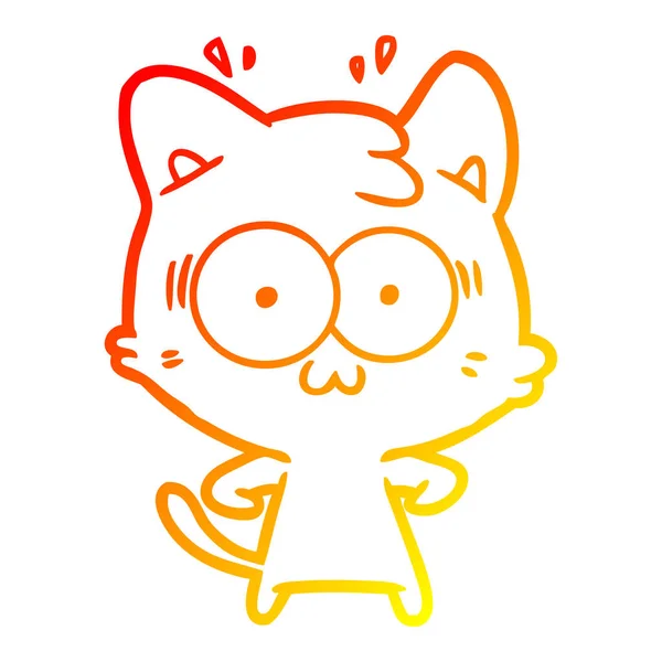 Línea de gradiente caliente dibujo dibujos animados sorprendido gato — Archivo Imágenes Vectoriales