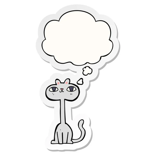 만화 고양이와 인쇄 된 스티커로 생각 거품 — 스톡 벡터