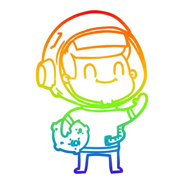 Rainbow gradient linje ritning lycklig tecknad astronaut man — Stock vektor