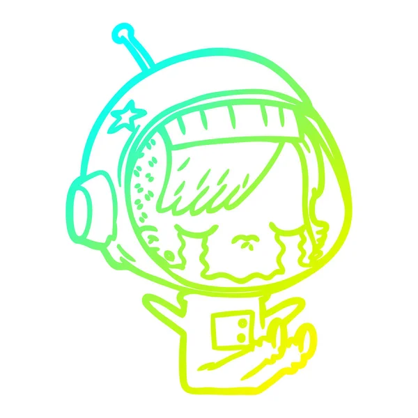 冷たいグラデーションライン描画漫画泣く宇宙飛行士の女の子 — ストックベクタ