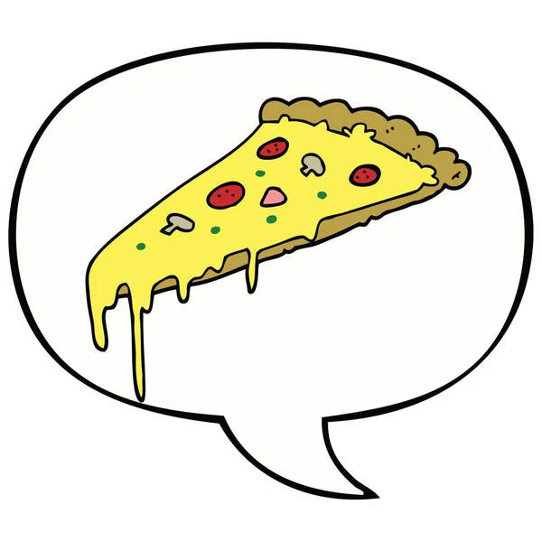 Plasterek pizzy kreskówka i bańka mowy — Wektor stockowy