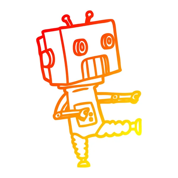 Línea de gradiente caliente dibujo robot de dibujos animados — Vector de stock