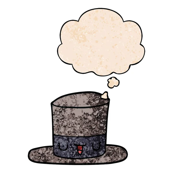 Cartoon Top Hat och tänkte bubbla i grunge textur mönster sty — Stock vektor