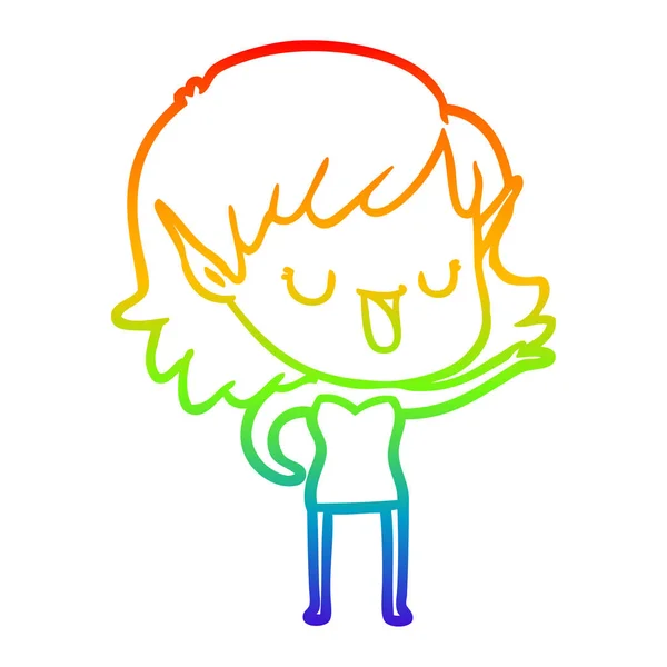 Rainbow gradient ligne dessin dessin animé elfe fille — Image vectorielle