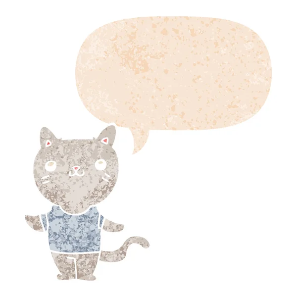 Мультфильм кошки и речи пузырь в ретро текстурированный стиль — стоковый вектор