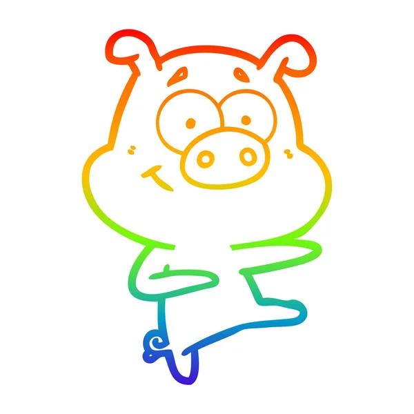 Rainbow gradient line drawing cartoon pig pointing — Stock Vector