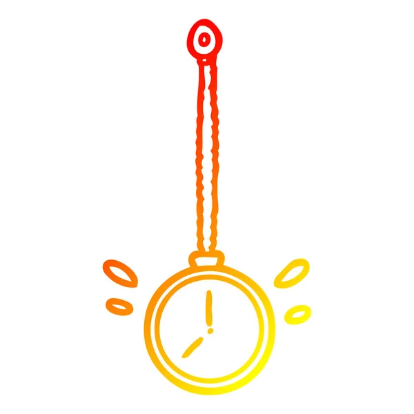 Línea de gradiente caliente dibujo balanceo reloj hipnotizador de oro — Vector de stock