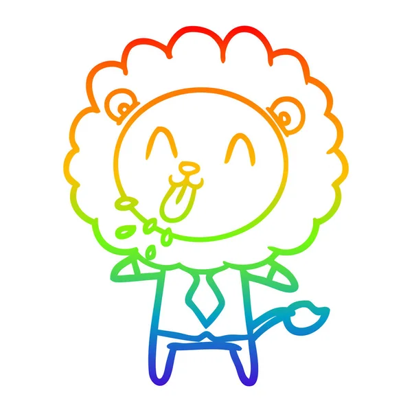 Rainbow gradient line drawing happy cartoon lion — Stock Vector