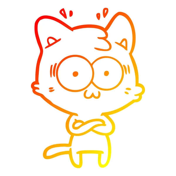 Línea de gradiente caliente dibujo dibujos animados sorprendido gato — Vector de stock