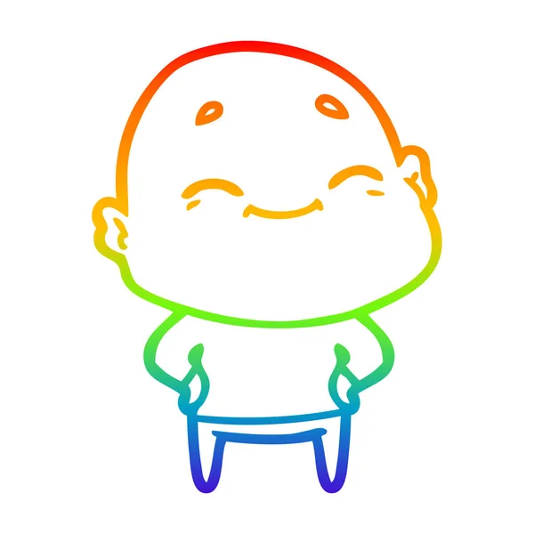 虹のグラデーションライン描画漫画幸せなハゲ男 — ストックベクタ