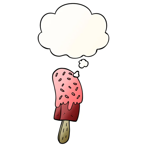 卡通冰淇淋棒棒和思想泡沫在平滑梯度st — 图库矢量图片