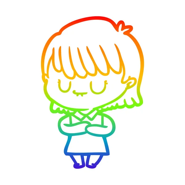 Rainbow gradient ligne dessin dessin femme dessin animé — Image vectorielle