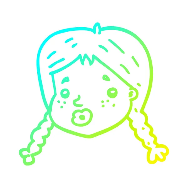 Gradient dziewczynka linia kreskówka na zimno rysunek twarz — Wektor stockowy