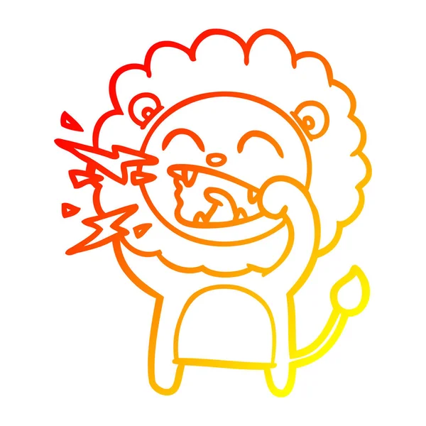 Linha gradiente quente desenho desenhos animados rugindo leão — Vetor de Stock