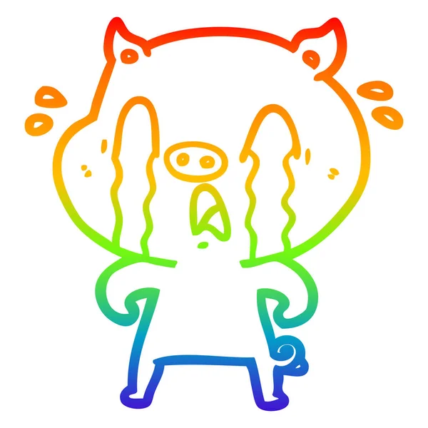 Arco iris gradiente línea dibujo llorando cerdo dibujos animados — Vector de stock