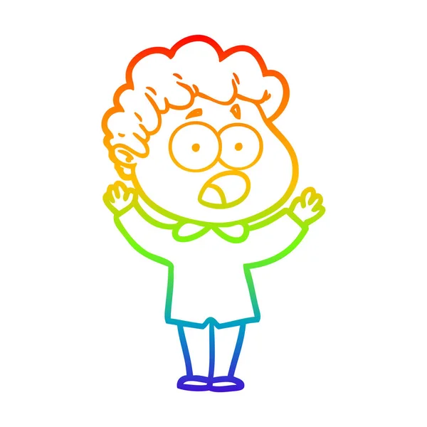 Linea gradiente arcobaleno disegno cartone animato uomo ansimando in sorpresa — Vettoriale Stock