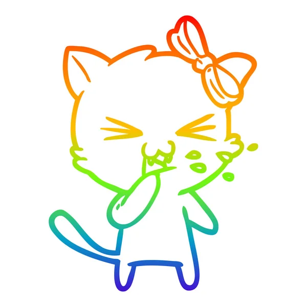 Regenboog gradiënt lijntekening cartoon kat — Stockvector