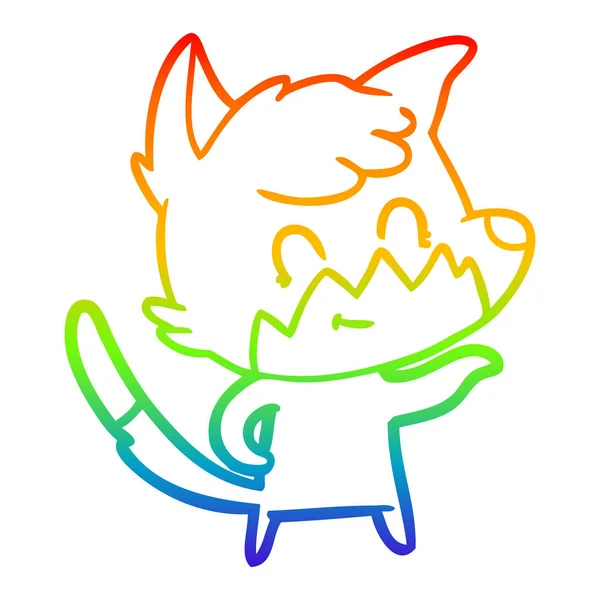 Linha gradiente arco-íris desenho cartoon amigável raposa —  Vetores de Stock