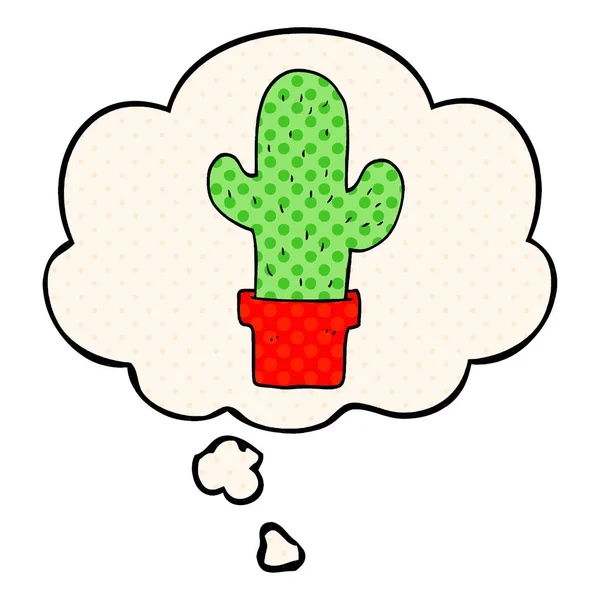 Cartoon cactus and thought bubble in comic book style — Stock Vector