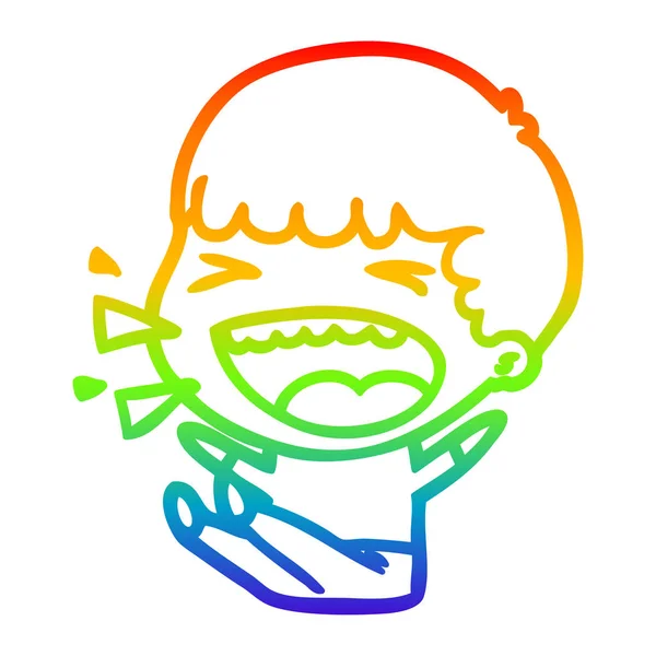 Rainbow gradient line drawing cartoon laughing man — Stock Vector