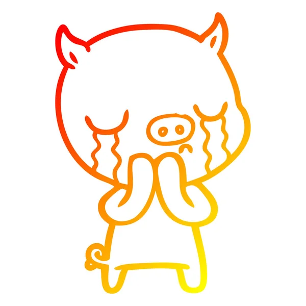 Linea gradiente caldo disegno cartone animato maiale piangendo — Vettoriale Stock