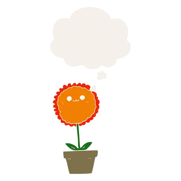 Kreskówka kwiat i myśl bańka w stylu retro — Wektor stockowy