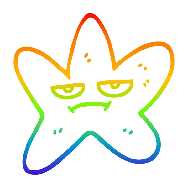 Rainbow gradient linje ritning tecknad stjärna fisk — Stock vektor
