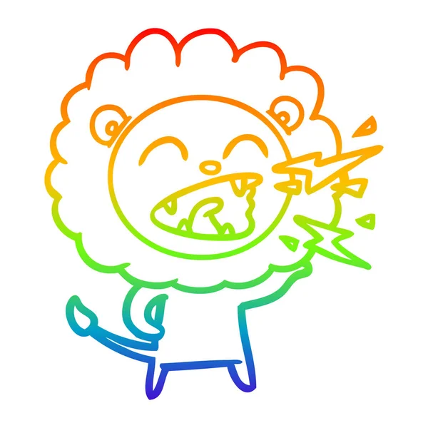 Rainbow gradient line drawing cartoon roaring lion — Stock Vector