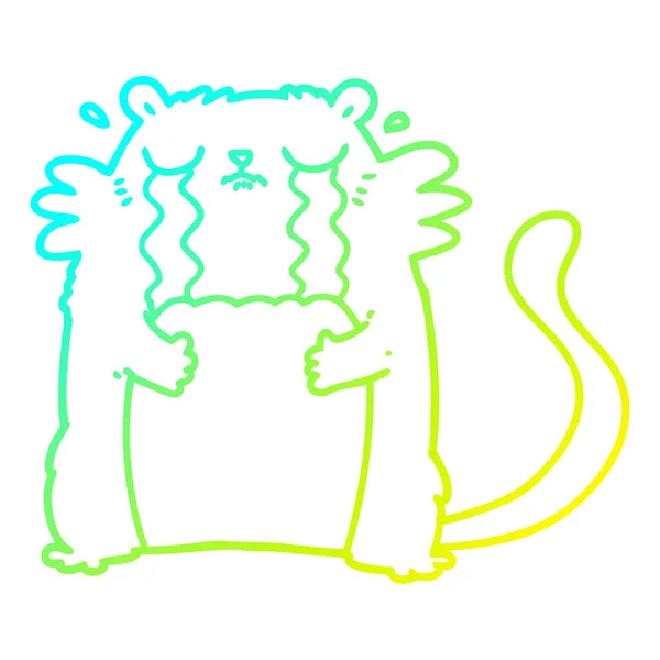 Línea de gradiente frío dibujo dibujos animados llanto gato — Vector de stock