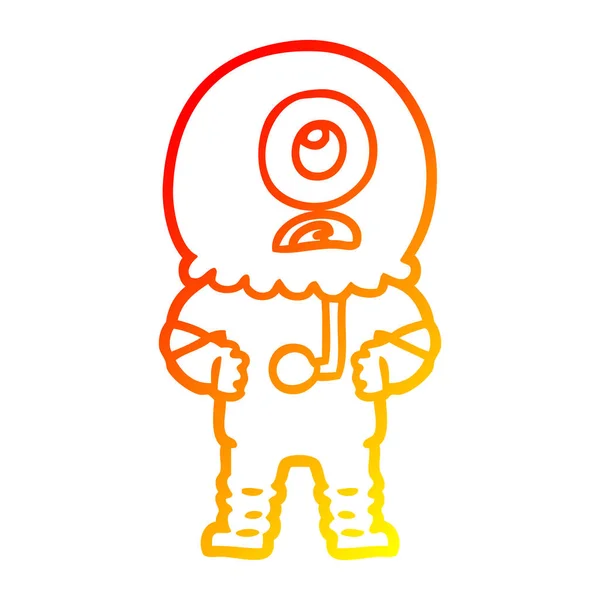 Warme gradiënt lijntekening cartoon Cyclops buitenaardse Spaceman — Stockvector
