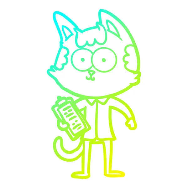 冷たいグラデーションライン描く幸せな漫画セールスマン猫 — ストックベクタ