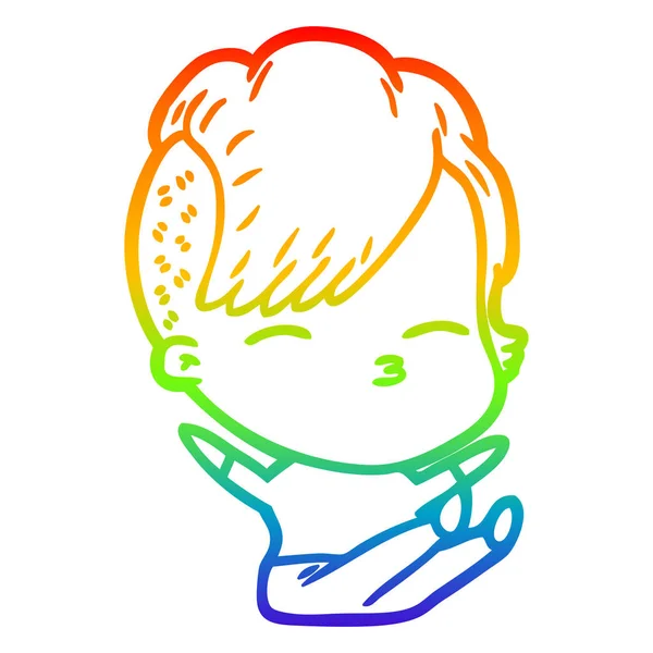 Arcobaleno gradiente linea disegno cartone animato strabismo ragazza — Vettoriale Stock