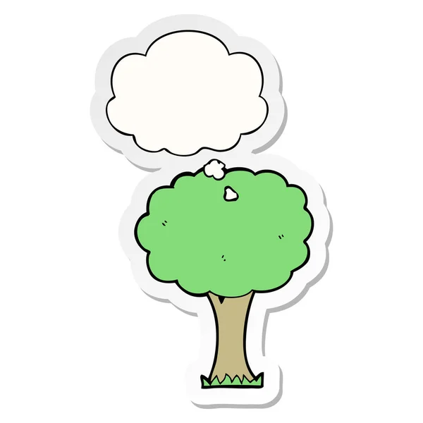 Kreslený strom a myšlenková bublina jako tištěná nálepka — Stockový vektor