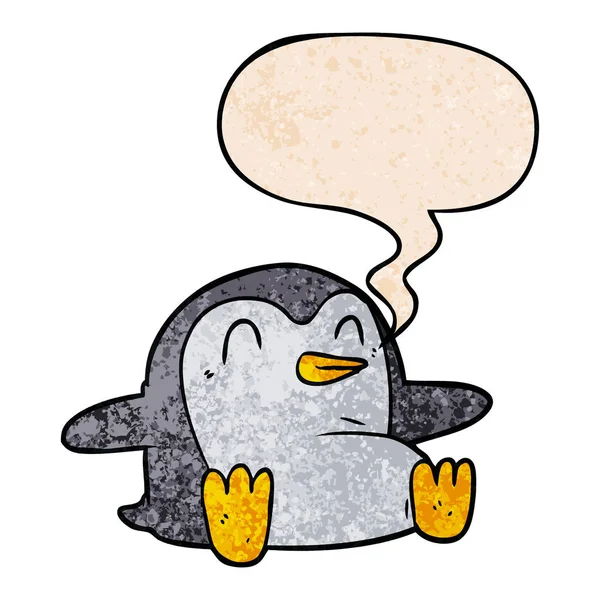 Pingüino de dibujos animados y burbuja del habla en estilo de textura retro — Archivo Imágenes Vectoriales